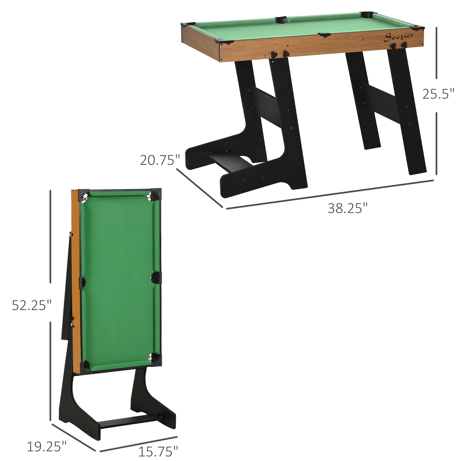 Soozier 38" Foldable Billiards Tabletop Game, Pool Table Set, Fun For The Whole Family With Easy Folding For Storage, Balls, Cues, Chalk, Brush For Game Room, Man Cave Green Mdf