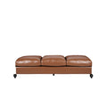 84.50'' Mid Century Cognac Brown 3 Seater Sofa, Pu, Classic Retro Sofa With Rolled Arms Modern, Elegant, And Comfortable Couch, Perfect For Living Room, Office, Bedroom, Primary Living Spaces Cognac Wood Primary Living Space Medium Soft Tight Back Medium