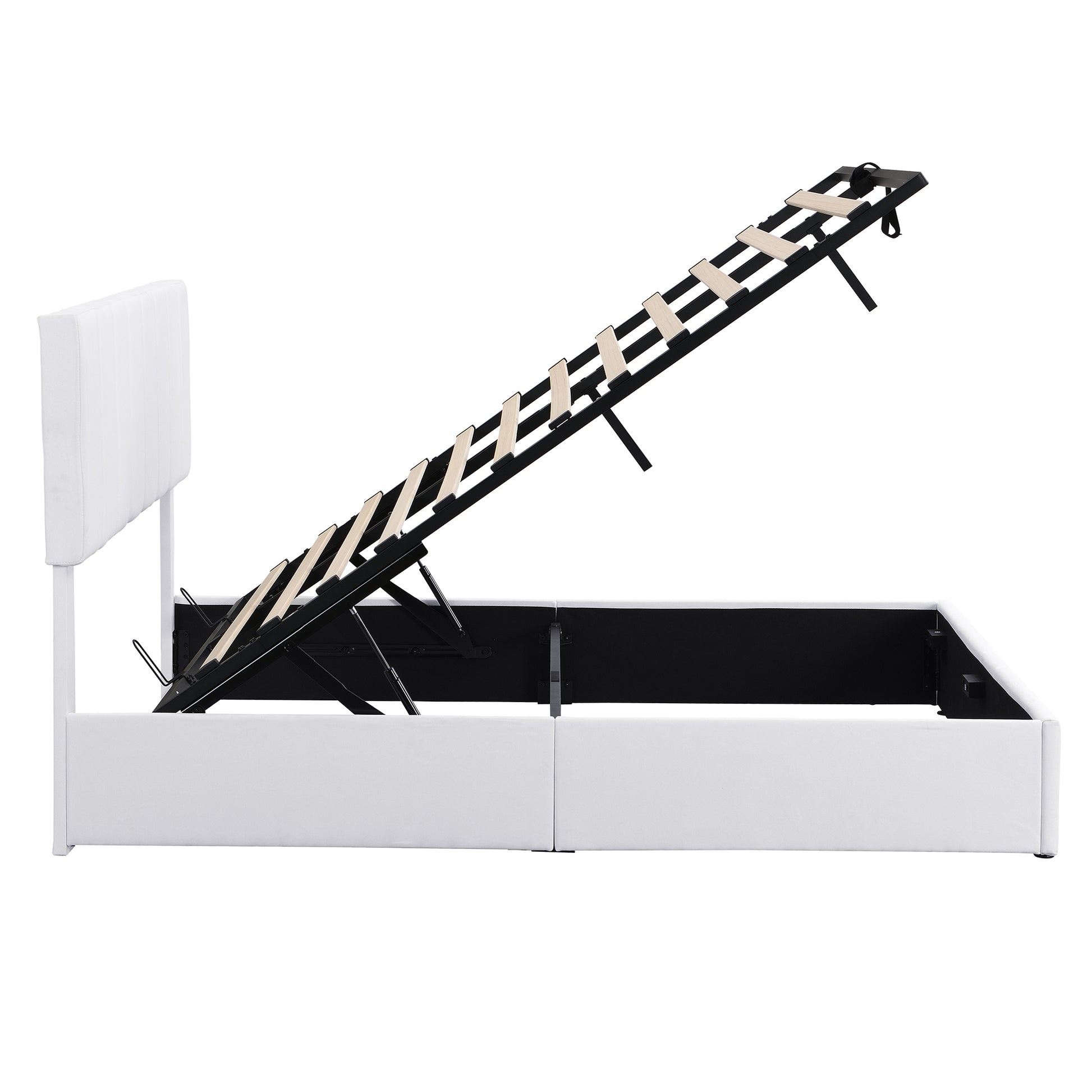 Queen Size Upholstered Platform Bed With A Hydraulic Storage System White Old Sku: Lp000211Aak White Upholstered