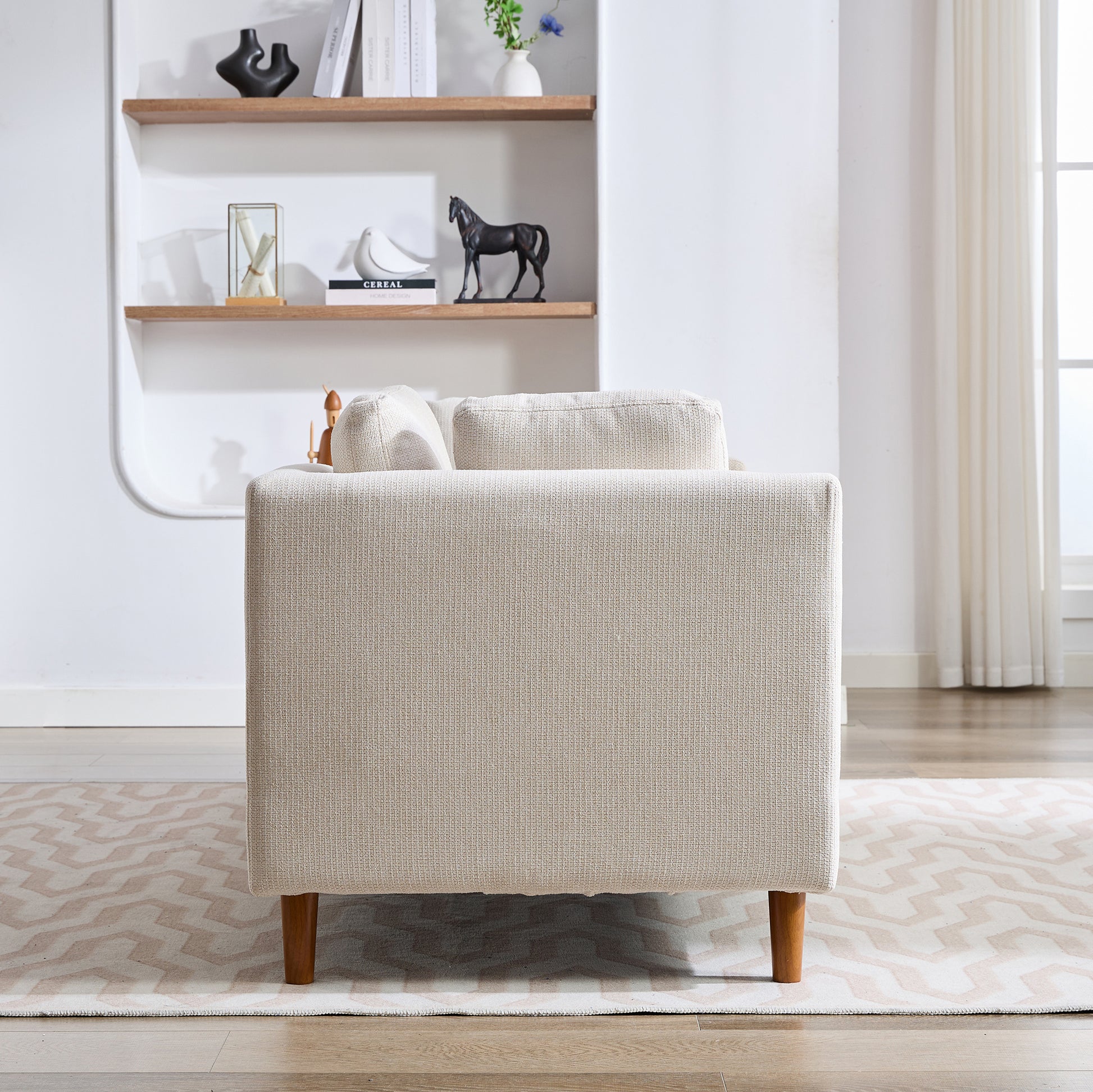 77.95'' Wide Modern Double Sided Upholstered Chaise Lounge Indoor,Chenille Fabric Sleeper Sofa Couch With 4 Throw Pillows, Daybed With Rubberwood Legs For Living Room, Bedroom, Apartment,Beige Beige