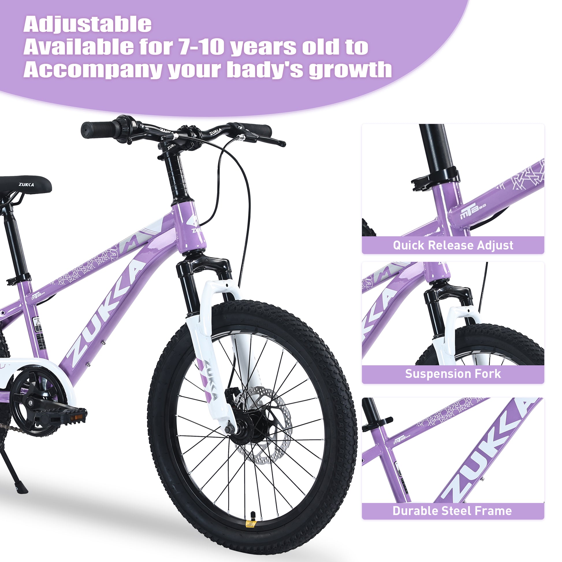 Mountain Bike,20 Inch Mtb For Boys And Girls Age 7 10 Years,Multiple Colors Cycling Purple Garden & Outdoor Steel