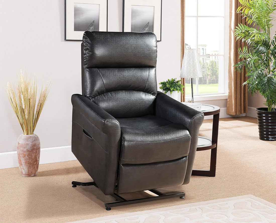 1Pc Contemporary Faux Leather Upholstered Rail Power Reclining Lift Living Room Gaming Chair Charcoal Charcoal Faux Leather Metal Primary Living Space Cushion Back Contemporary,Modern Foam Faux Leather