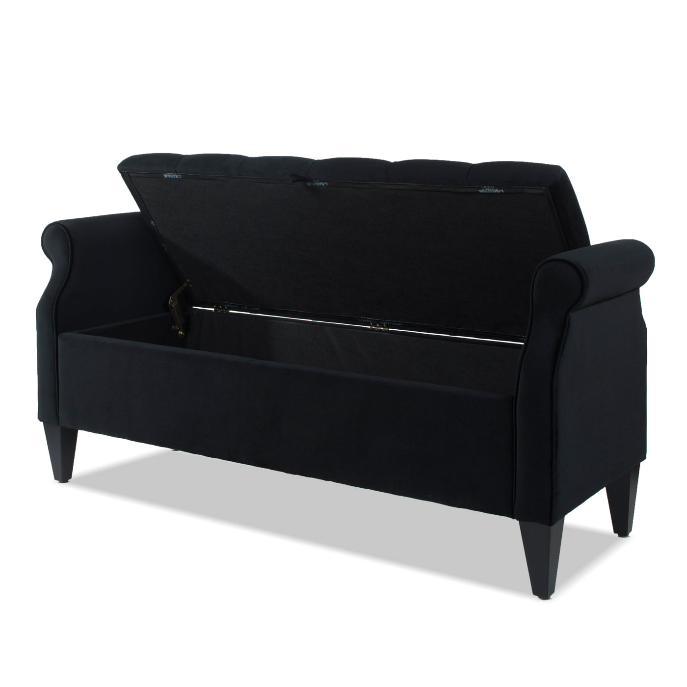 Jacqueline 57.5" Tufted Roll Arm Storage Bench, Anthracite Black Velvet Anthracite Foam Velvet