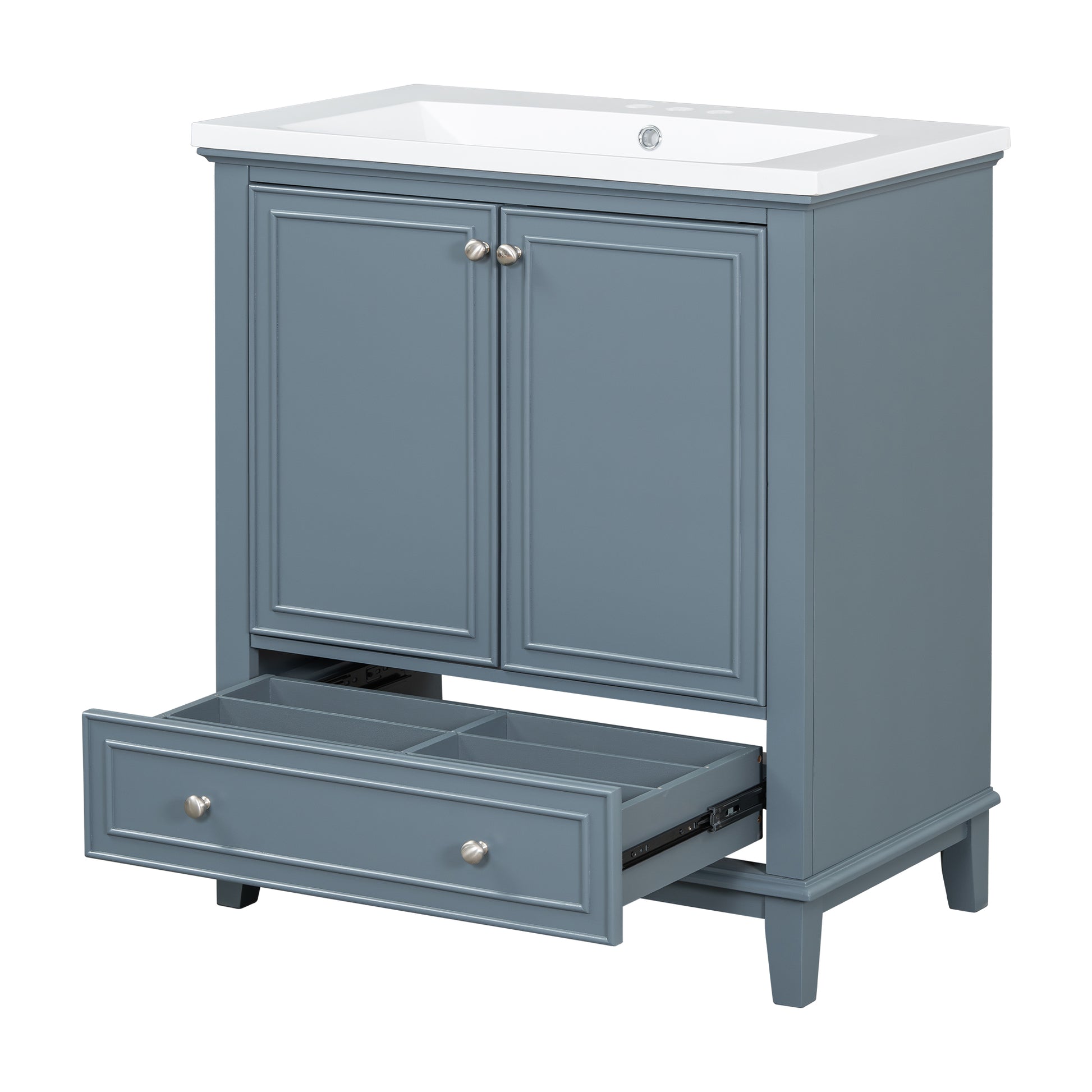 30" Bathroom Vanity With Sink Combo, Multi Functional Bathroom Cabinet With Doors And Drawer, Solid Frame And Mdf Board, Blue Blue Solid Wood Mdf