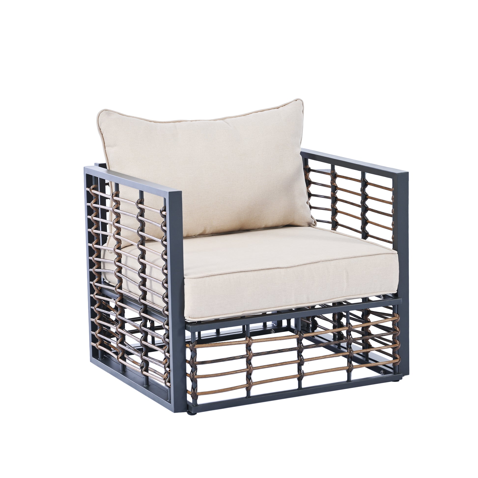 Modern Minimalist 7 Piece Metal Patio Sectional Sofa Set, All Weather Garden Conversational Furniture Set With Thick Cushions And Coffee Table For Indoor Outdoor, Gray Yes Deep Seating White Weather