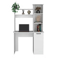 Muncy Computer Desk With Large Work Surface, Hutch Storage And Single Door Cabinet With 3 Tier Shelves, Black White Particle Board Particle Board