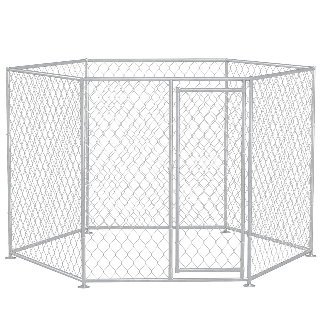 Pawhut 9.2' X 8' X 5.6' Dog Kennel, Outdoor Dog Run With Lockable Door For Medium And Large Sized Dogs, Silver Silver Steel