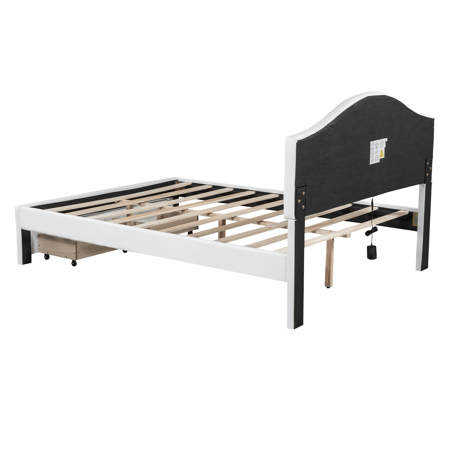 Queen Size Upholstered Platform Bed With Tufted Headboard, Led And 2 Drawers, White Box Spring Not Required Queen White Wood Bathroom Bed Frame Faux Leather Upholstered