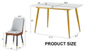 Table And Chair Set.A Morden Table With White Imitation Marble Patterned Stone Burning Tabletop With Golden Metal Legs.Paried With 4 Chairs With Pu Leather Backrest And Black Metal Legs. Grey Brown,White Gold Seats 4 Metal,Sintered Stone