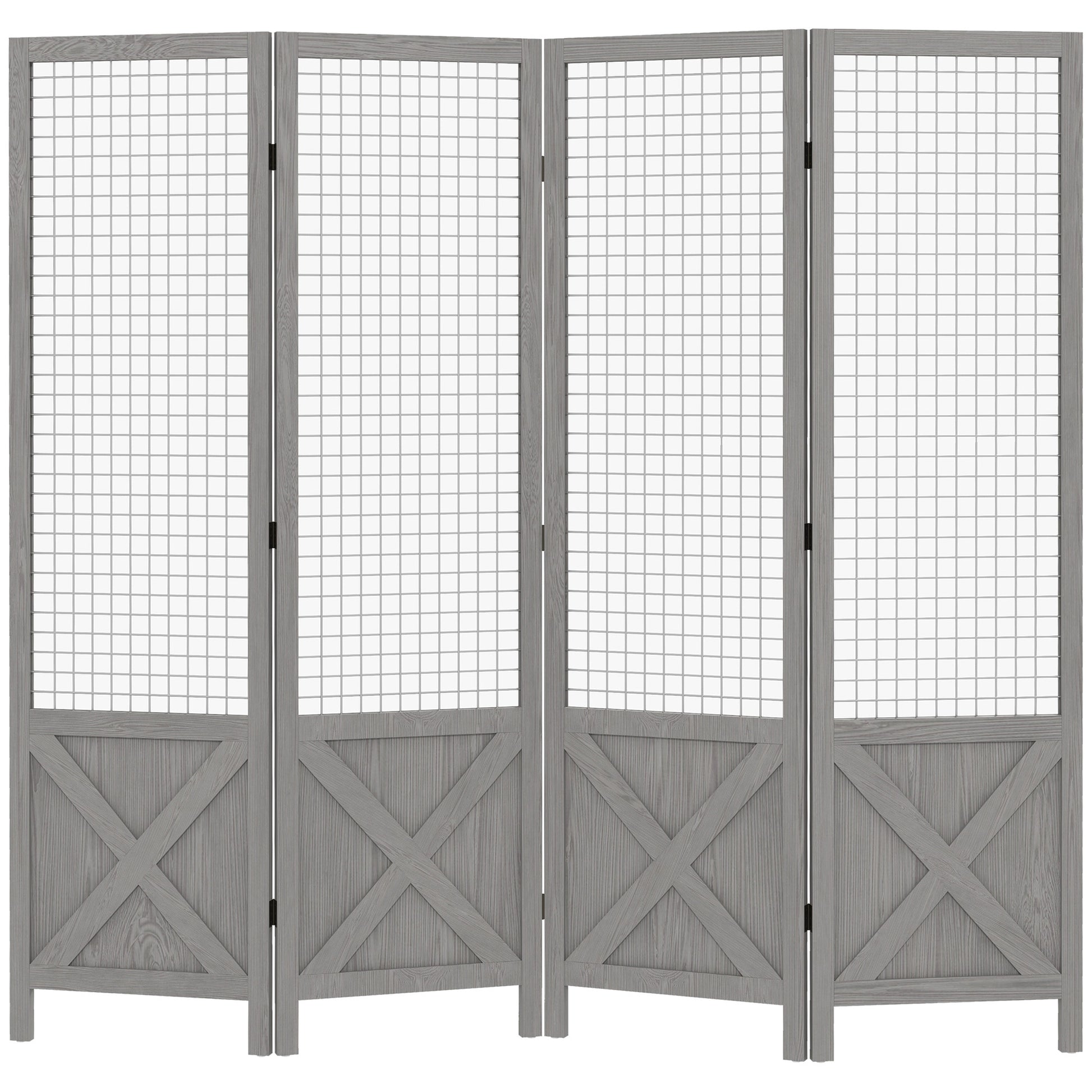 Homcom 4 Panel Room Divider, 4.7 Ft Tall Wood Indoor Portable Folding Privacy Screens, Partition Wall Divider For Home Office, Distressed Gray Gray Wood