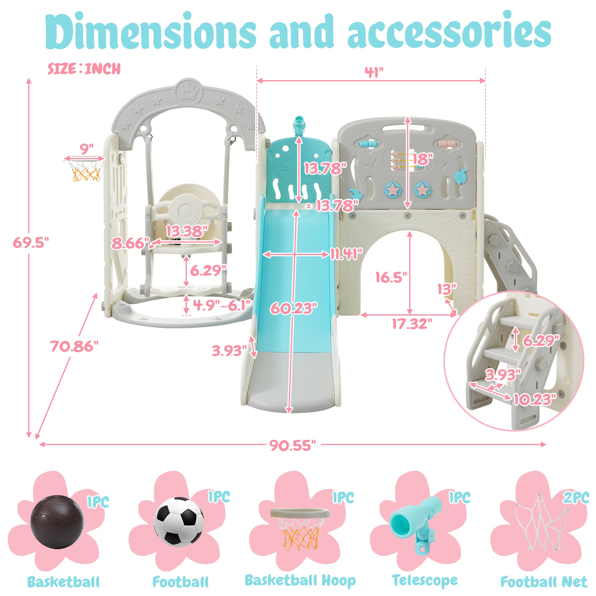 Toddler Slide And Swing Set 10 In 1, Kids Slide For Toddler Age 1 3 With Basketball Hoop, Kids Slide Playset Structure,Arch Tunnel And Telescope, Toy Storage Organizer For Toddlers Blue 50 99 Lbs Cute 1 To 2 Years Hdpe Indoor & Outdoor Use