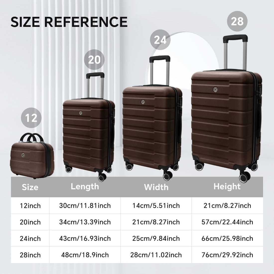 4 Piece Hard Shell Luggage Set,Carry On Suitcase With Spinner Wheels,Family Luggage Set,Brown 12 20 24 28In Brown Abs