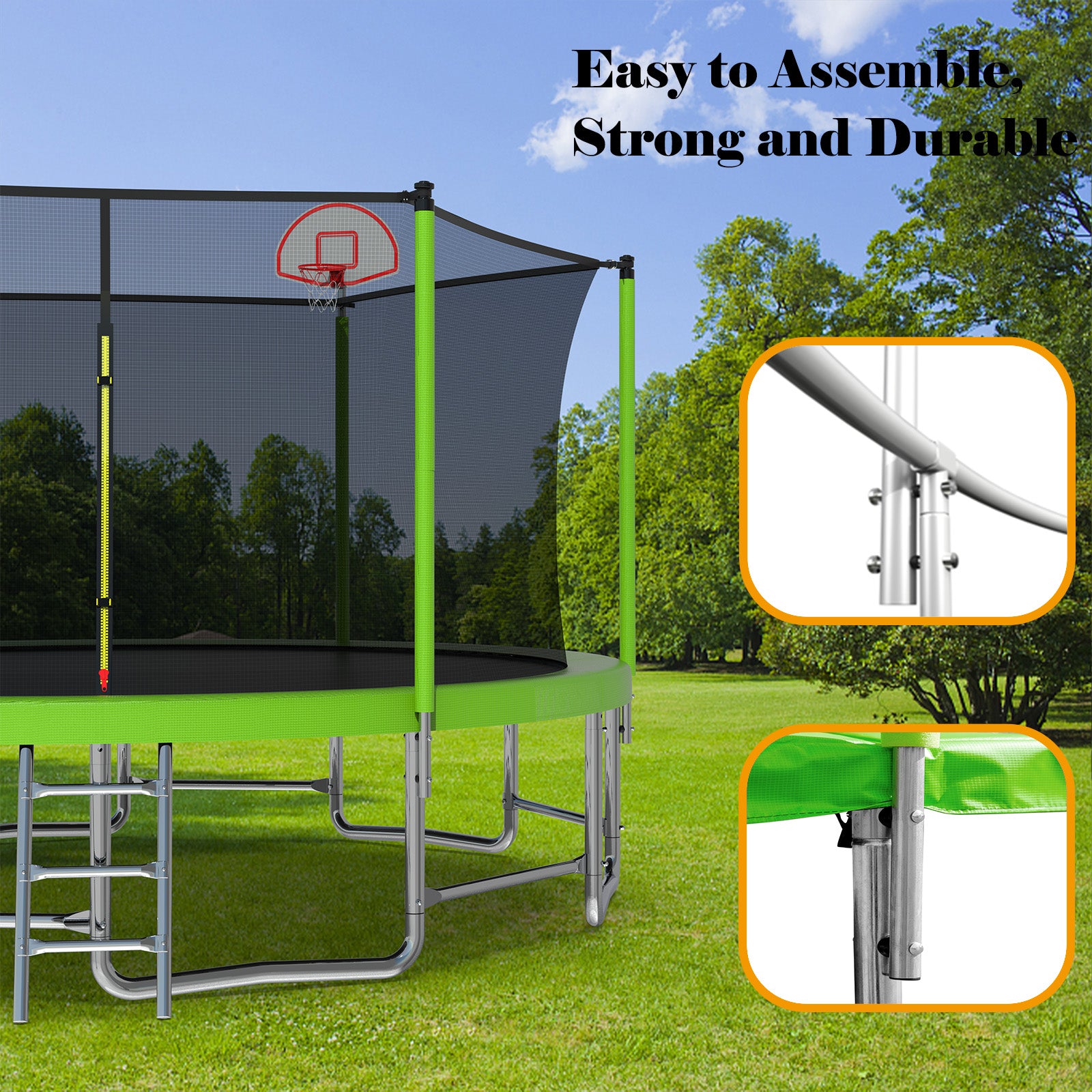 16Ft Trampoline With Balance Bar & Basketball Hoop&Ball, Astm Approved Reinforced Type Outdoor Trampoline With Enclosure Net Green Steel