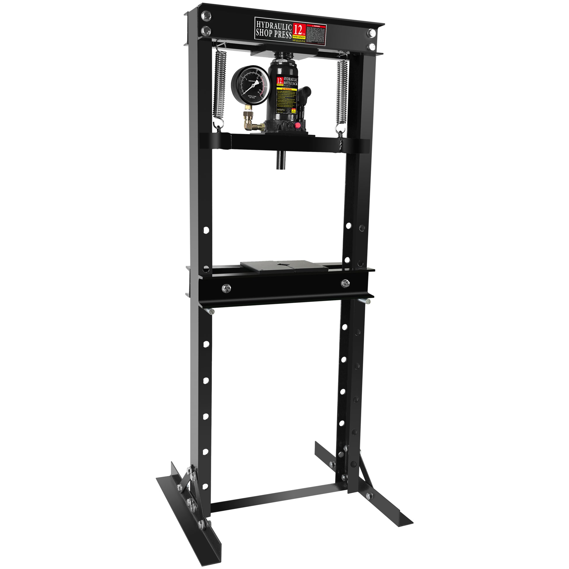 Steel H Frame Hydraulic Garage Shop Floor Press With Stamping Plates, With A Pressure Gauge,12 Ton 24,000 Lb Capacity, Black Black Steel