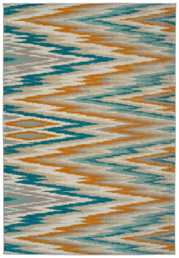 Modern, Ikat, Geometric, Kids, Textured Cut Pile 7'10" X 10' Rectangle Area Rug Multi Polypropylene