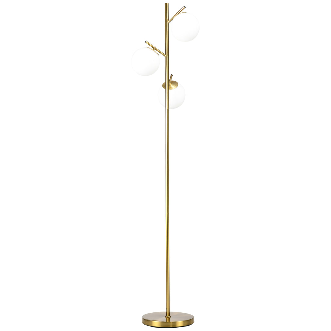 Homcom 3 Light Modern Floor Lamps For Living Room, Tree Standing Lamp For Bedroom With Globe Lampshade, Steel Base, Bulb Not Included , Gold Gold Steel