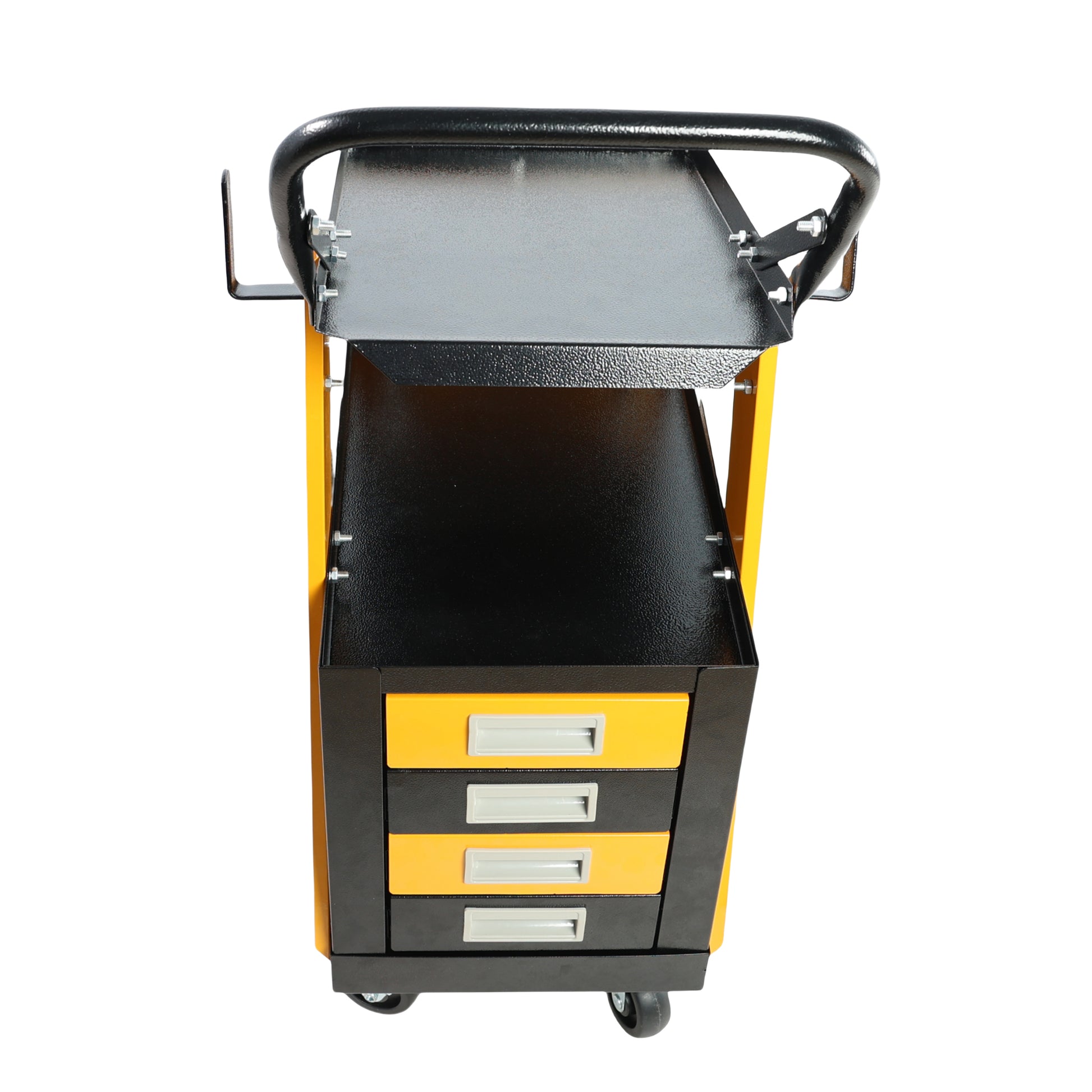 Multi Function Welder Trolley, Mig Tig Arc Plasma Cutter Storage Tank With 2 Safety Chains, Portable 4 Drawer Chest, Weight 280 Lbs Yellow Black Iron