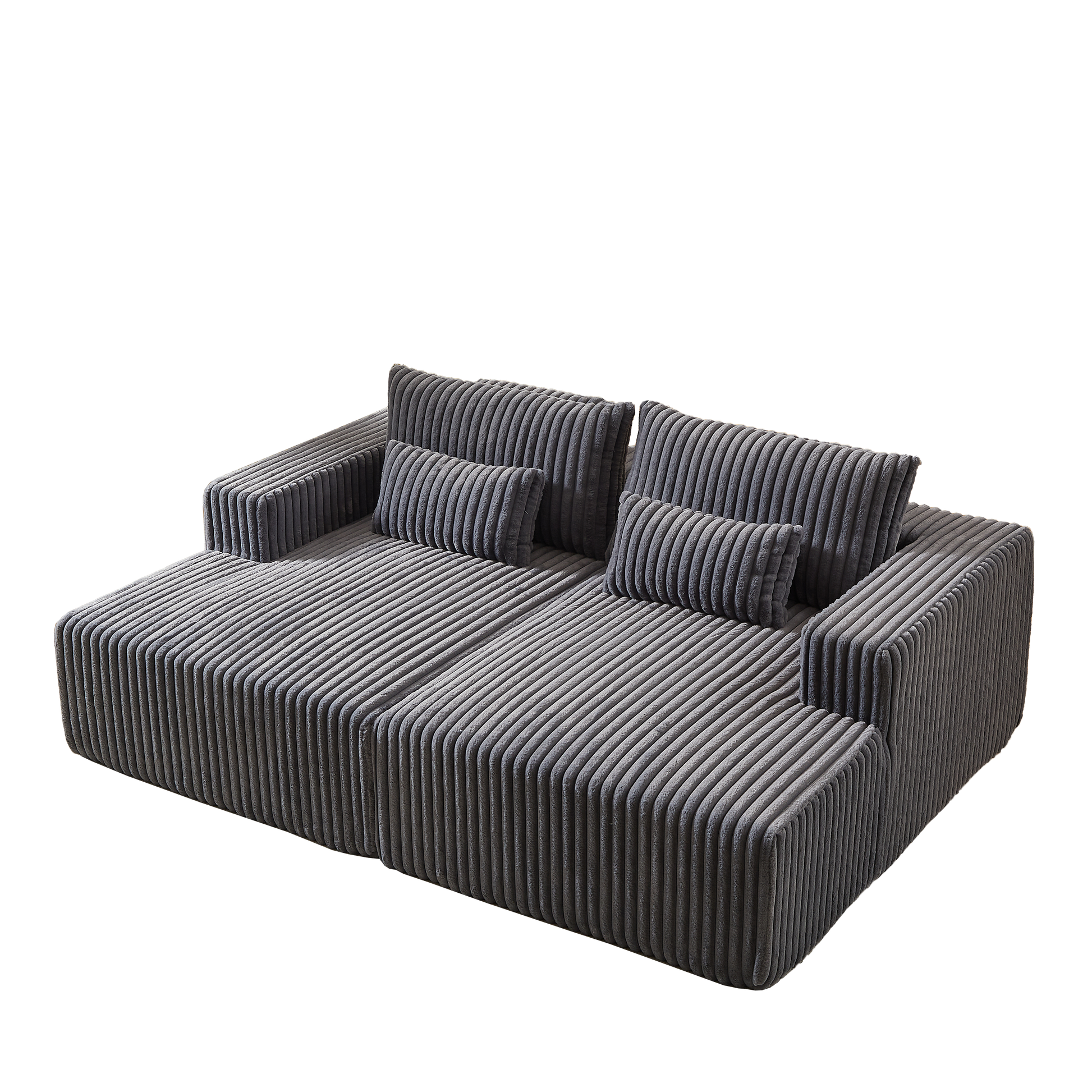 87" Oversized Sectional Lounge Chaise ,No Assembly Required,Cloud Plush Loveseat With Reclining Sofa Bed,Fluffy Modern Sleeper Chair For Indoor Living Room Bedroom Grey Corduroy 2 Seat