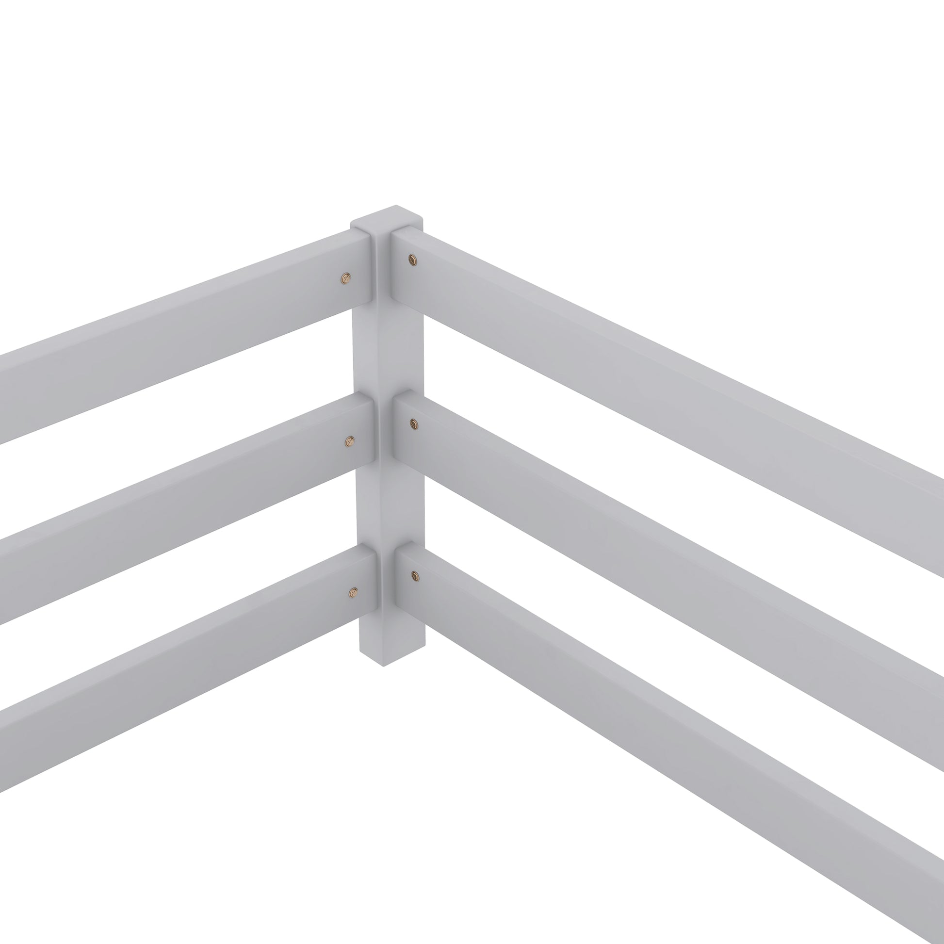 Twin Size Floor Bed, Montessori Floor Bed With Fence, Kids Montessori Bed Twin Size, Wood Montessori Floor Bed For Kids, Girls, Boys Gray Grey Wood Metal