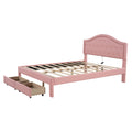 Queen Size Upholstered Platform Bed With Tufted Headboard, Led And 2 Drawers, Pink Box Spring Not Required Queen Pink Wood Bathroom Bed Frame Faux Leather Upholstered