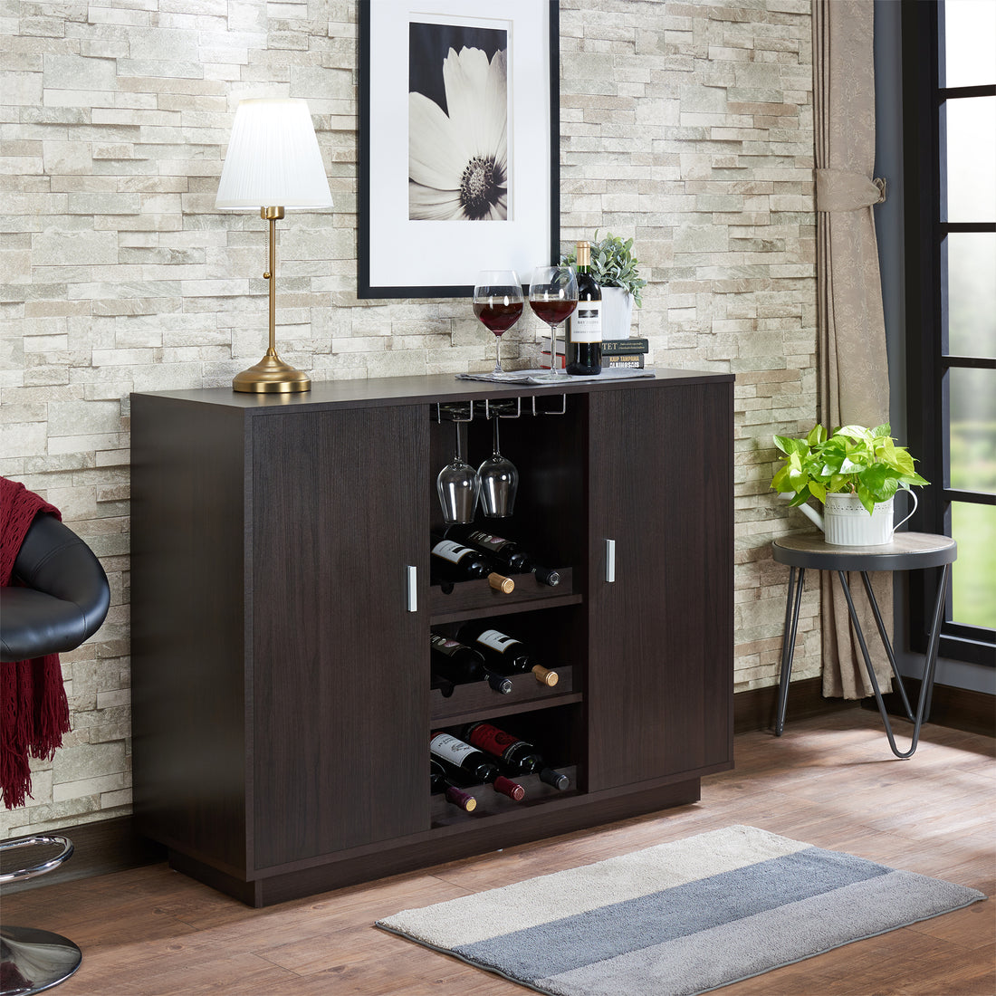 Espresso 2 Door Wine Cabinet Espresso Kitchen Modern Mdf