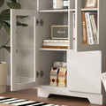 Wooden Floor Cabinet With 2 Glass Doors And 2 Storage Space,White ,Living Room Bathroom Entryway White White Mdf