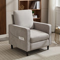 Mid Century Accent Chair ,Modern Linen Fabric Armchair For Living Room,Double Side Pockets, Comfortable And Padded Reading Feature Sofa Chair, Suitable For Bedrooms, Living Rooms, And Offices Light Gray Linen