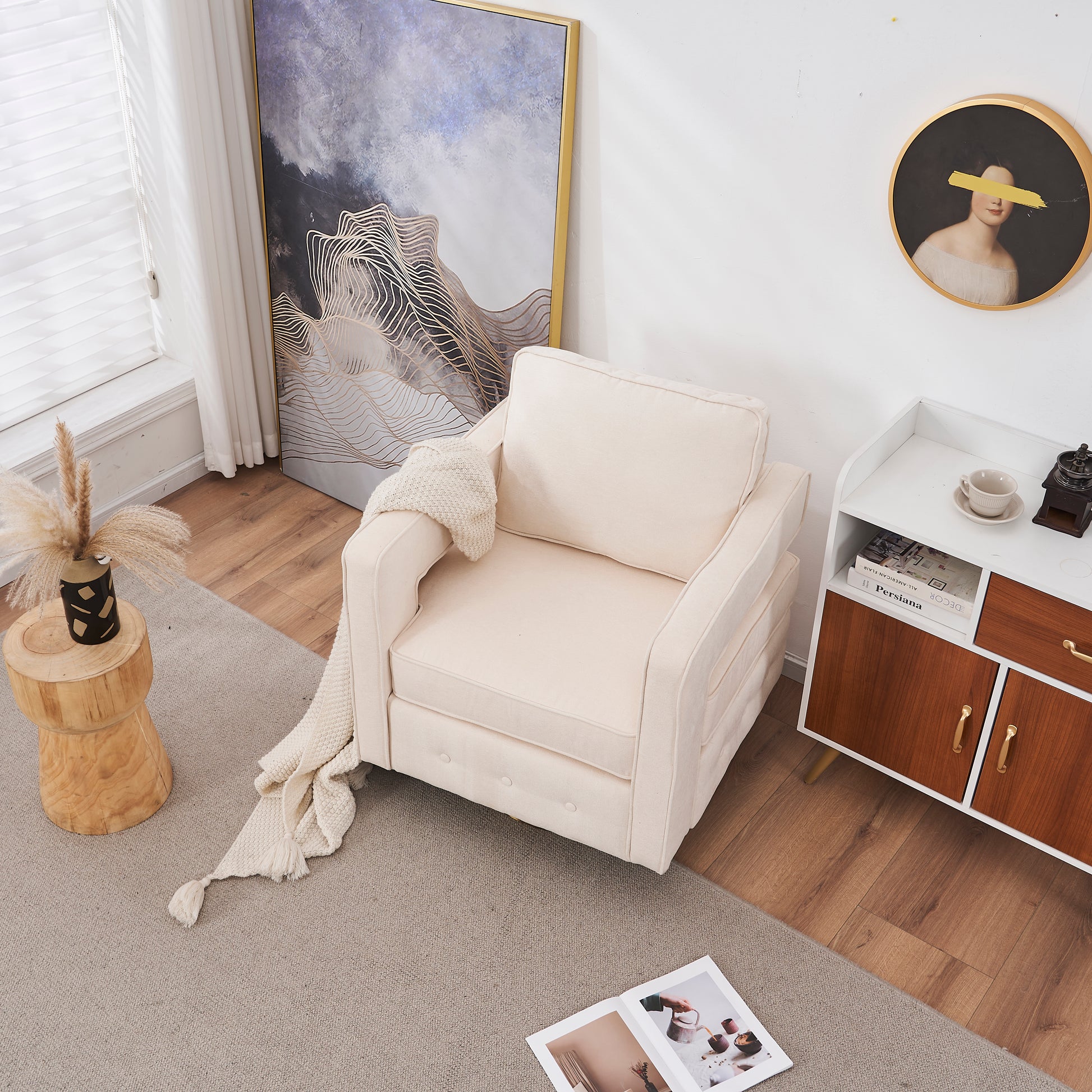 Swivel Barrel Chair For Living Room,360 Degree Swivel Club Modern Accent Single Sofa Chair, Small Leisure Arm Chair For Nursery, Hotel, Bedroom, Office Beige Primary Living Space Modern Linen