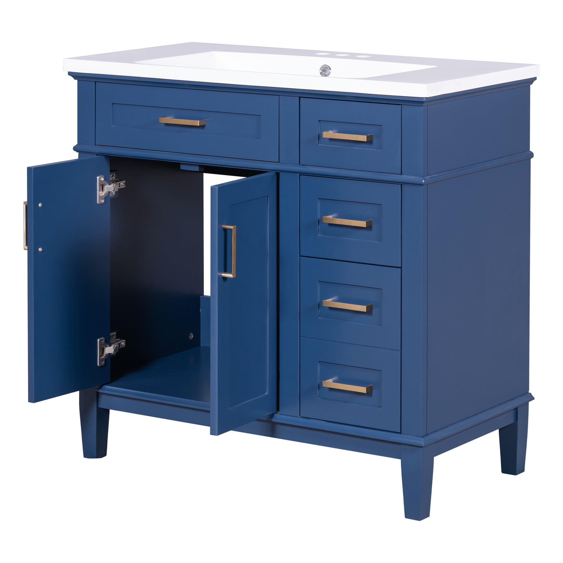 36 Inch Bathroom Vanity With Resin Sink, Modern Bathroom Cabinet In Blue, Featuring Two Soft Close Doors And Four Drawers Blue Bathroom Solid Wood Mdf Resin