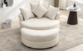 Orisfur. 360 Swivel Accent Barrel Chair With Storage Ottoman & 4 Pillows, Modern Chenille Leisure Chair Round Accent For Living Room, Cream Cream Foam Chenille