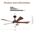 52 Inch Ceiling Fan With 22W Led Light And Remote Control 5 Abs Blades For Bedroom Black Abs