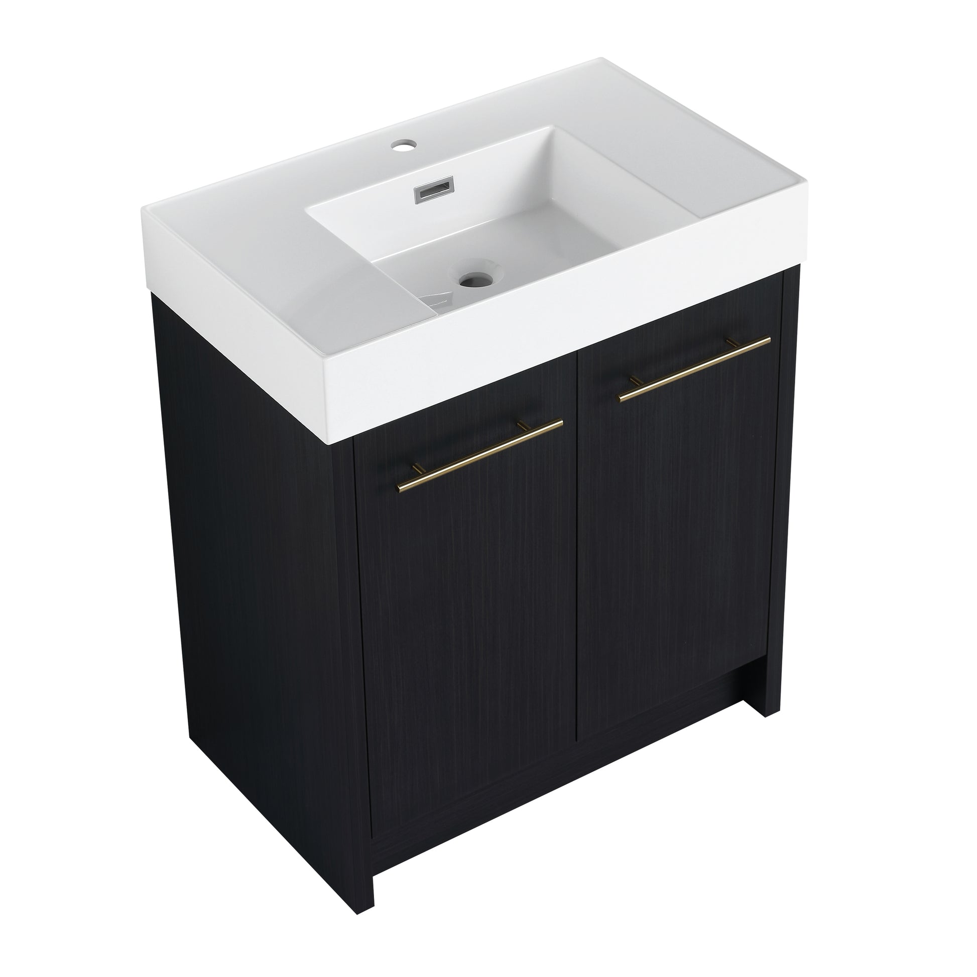 30 Inch Freestanding Bathroom Vanity With Resin Sink, With Soft Closing Door, Kd Package Black Chestnut 2 Bathroom Freestanding Modern Plywood