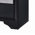 Nightstand With 2 Drawers And Rhinestone Pull Handles, Black And Silver Black And Silver Wood