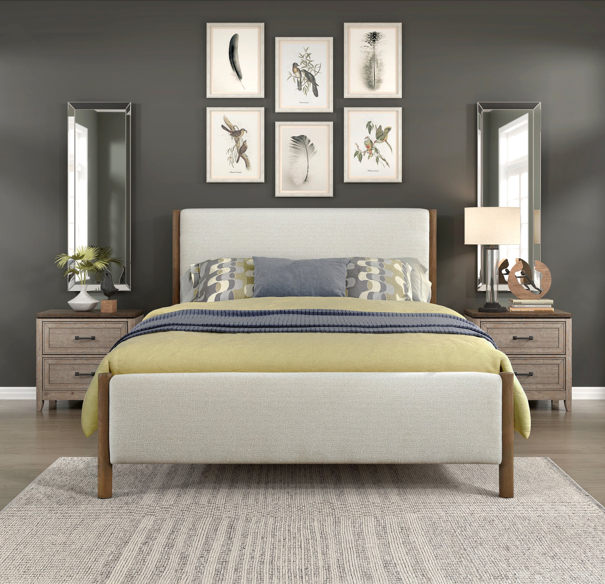 Modern Contemporary Bedroom 1Pc Queen Platform Bed Soft Beige Chenille Fabric Upholstered Bed Solid Wood Furniture Box Spring Not Required Queen Beige Wood Bedroom Modern Chenille Solid Wood