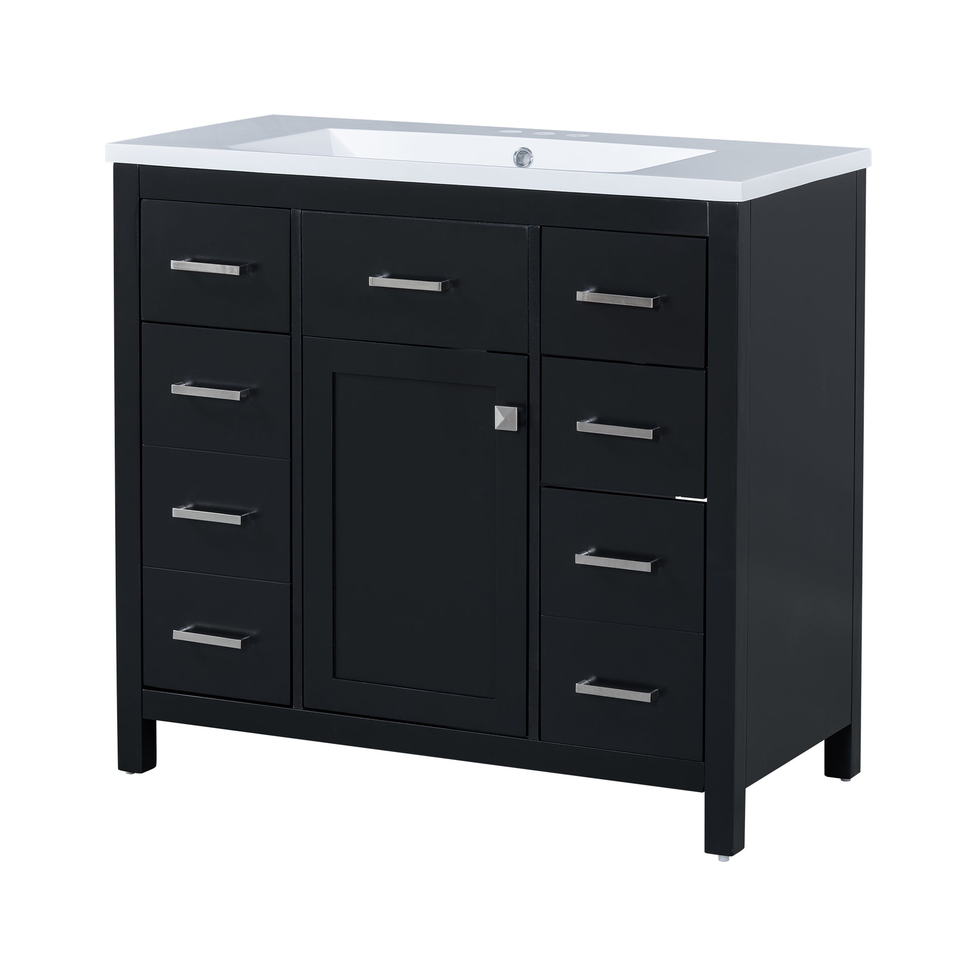 36 Inch Modern Bathroom Vanity Cabinet With Multifunctional Storage Space 5 Drawers And 1 Door Black Bathroom Solid Wood Mdf Resin