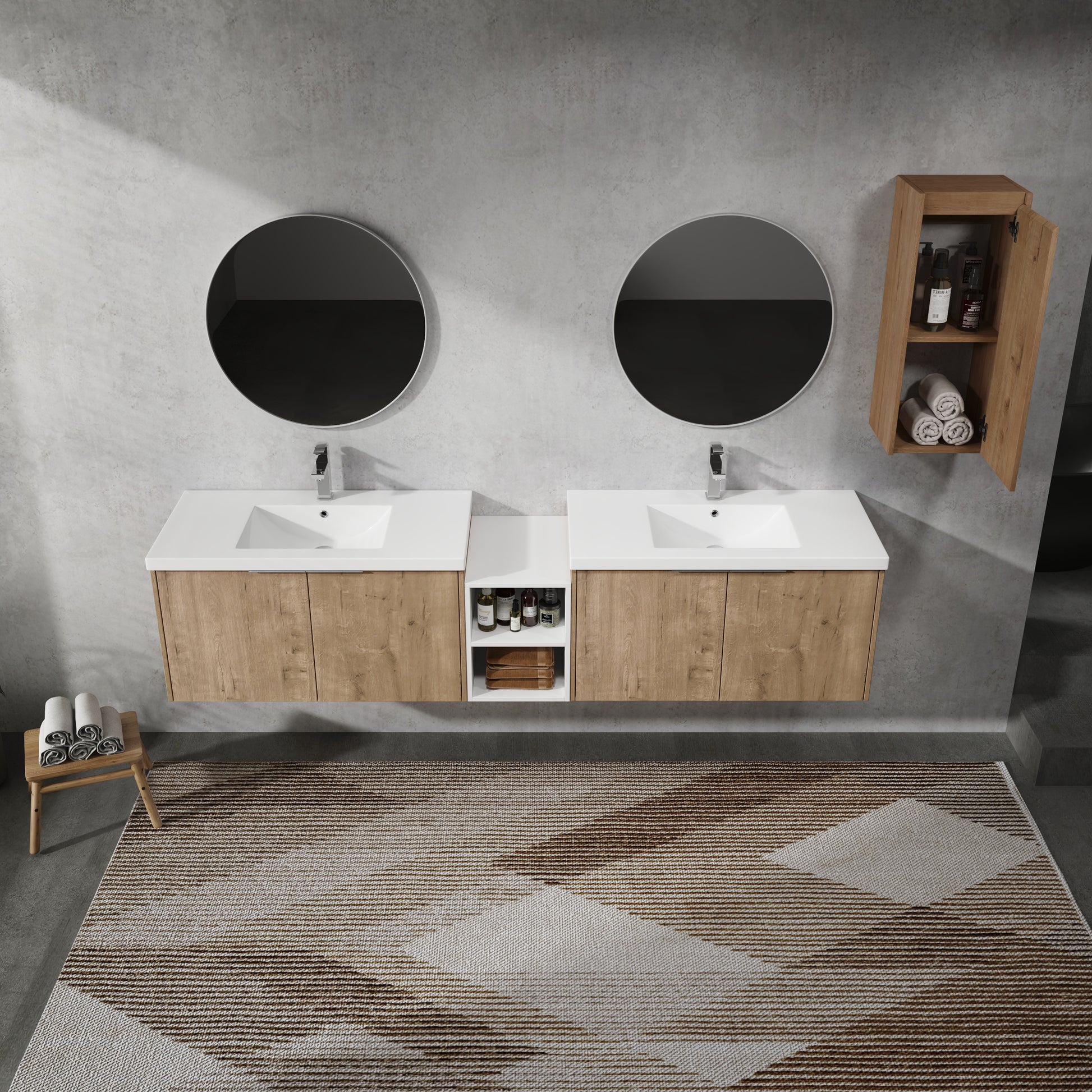 84" Wall Mounted Bathroom Vanity With Sink And Side Cabinet, Soft Close Doors,00112Imo 00636Imox2 0612Gwh Combination Cabinet Kd Packing Imitative Oak Bathroom Modern Plywood Plywood