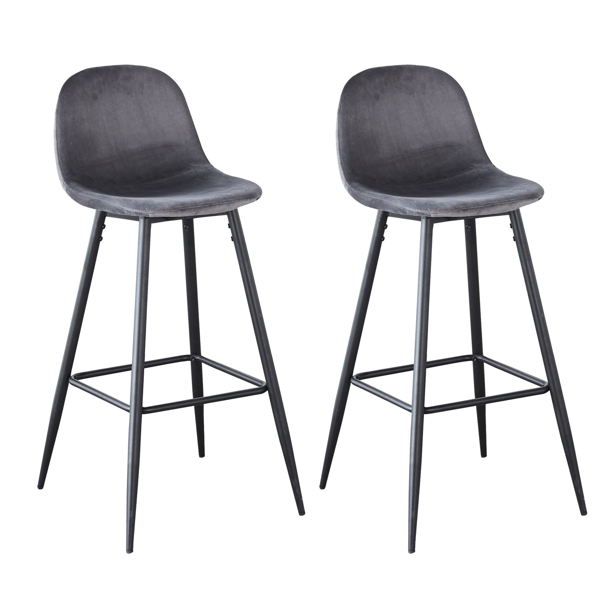 Bar Stools Set Of 2, 30 Inches Velvet Barstool Modern Counter Bar Height Chair With Back, Sturdy Metal Legs & Footrests, Easy Assembly, Island Stool For Kitchen Bar Dark Grey Velvet