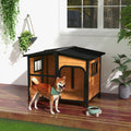 Pawhut Outside Cabin Style Wooden Dog House For Large Dogs With Openable Roof & Giant Window, Outdoor & Indoor Big Dog House, Asphalt Roof, Yellow Yellow Wood