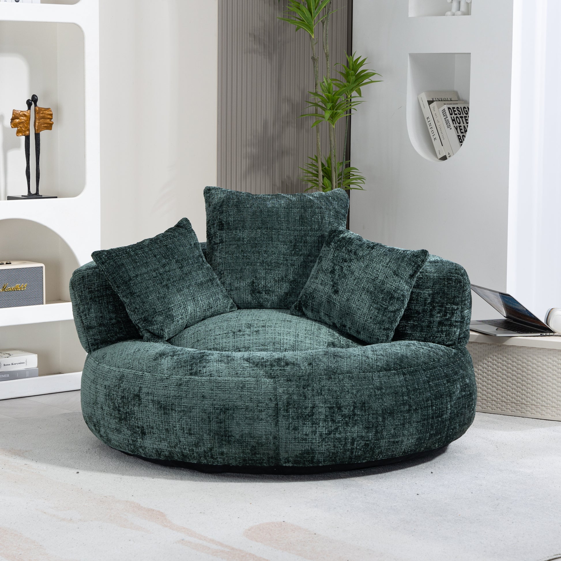Coolmore Lazy Sofa Durable Comfort Lounger High Back Bean Bag Chair Couch With Three Pillows For Adults And Kids, Indoor & Outdoor, Single Gaming Sofa Chair For Bedroom,Office Emerald Chenille Emerald Foam Chenille 1 Seat