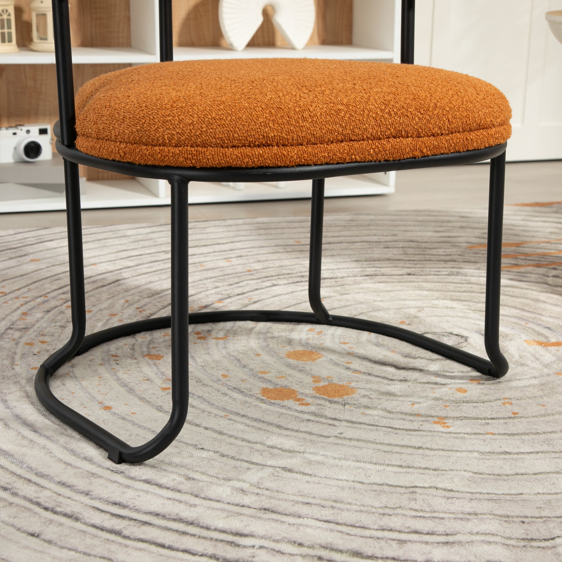 Coolmore Boucle Dining Chairs Set Of 2, Mid Century Modern Curved Backrest Chair, Round Upholstered Kitchen Chairs Orange Boucle Orange Foam Mdf Metal