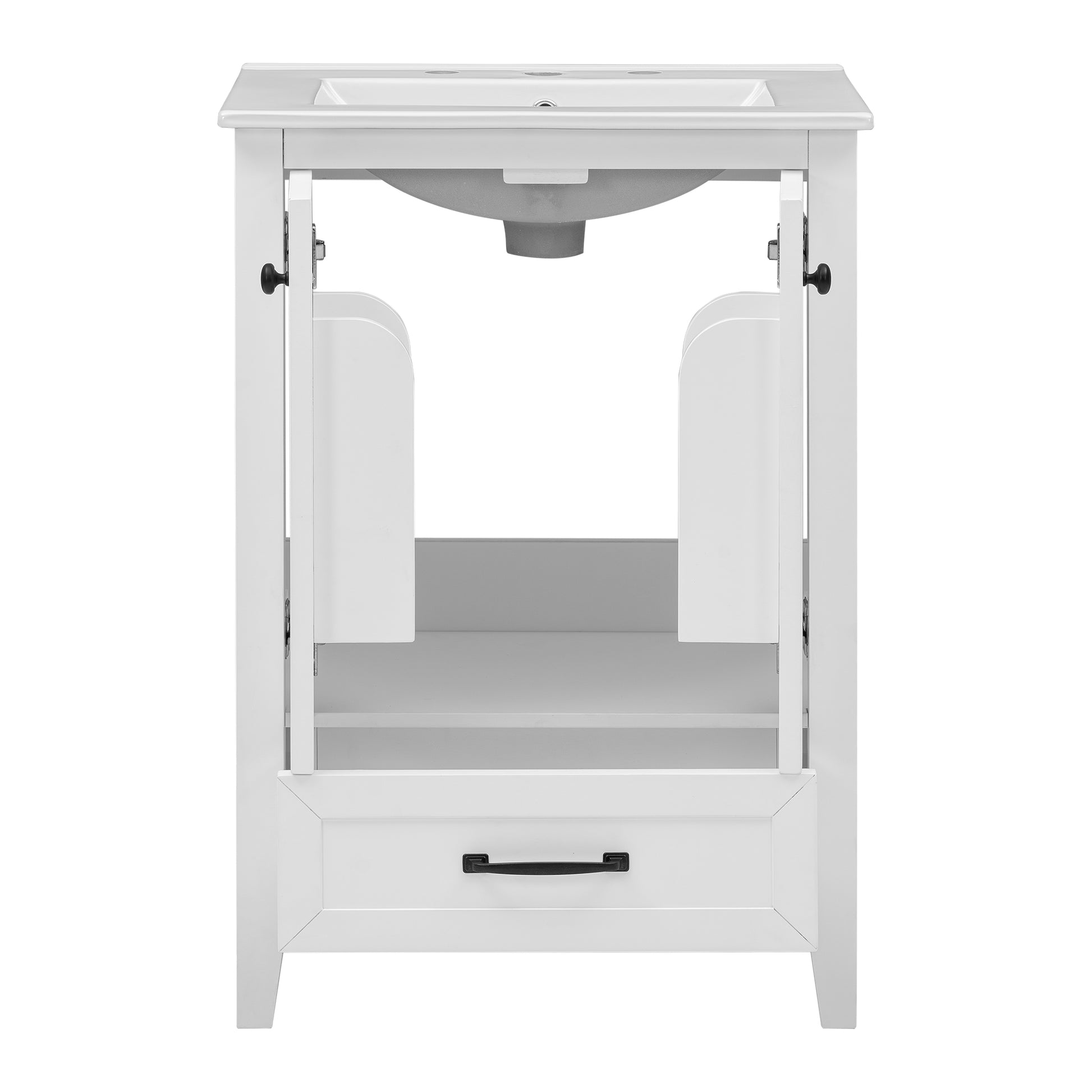 24" Bathroom Vanity With Sink, Bathroom Vanity Cabinet With One Drawer And Doors, Solid Wood And Mdf, White White Solid Wood Mdf