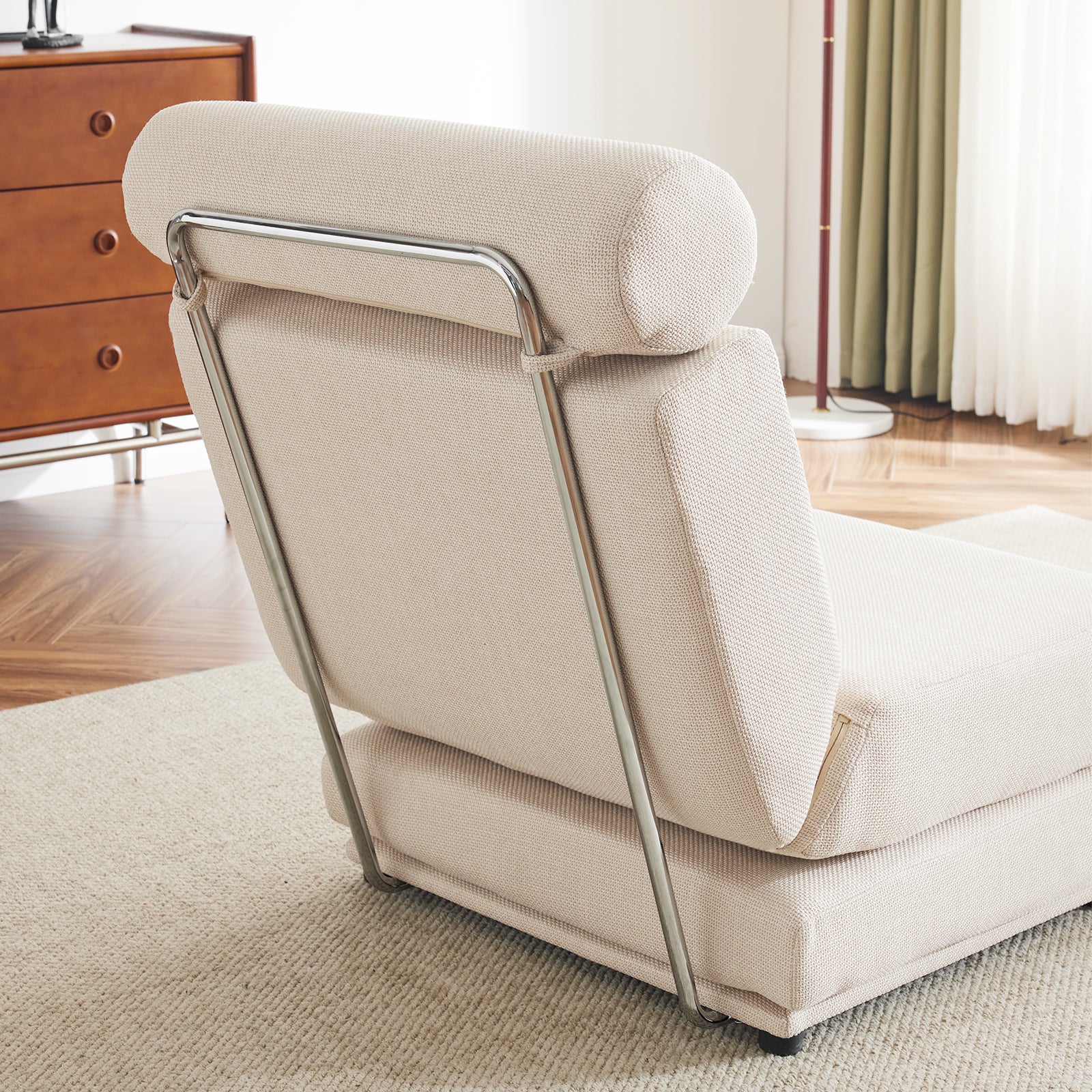 Single Sofa Chair Foldable Single Sofa Bed With Pillow,Portable Foldable Sofa Bed,Leisure Sofa Chair,Easy To Store,Made Ofand Wearable Linen Cream White Cream White Primary Living Space Modern Foam Linen