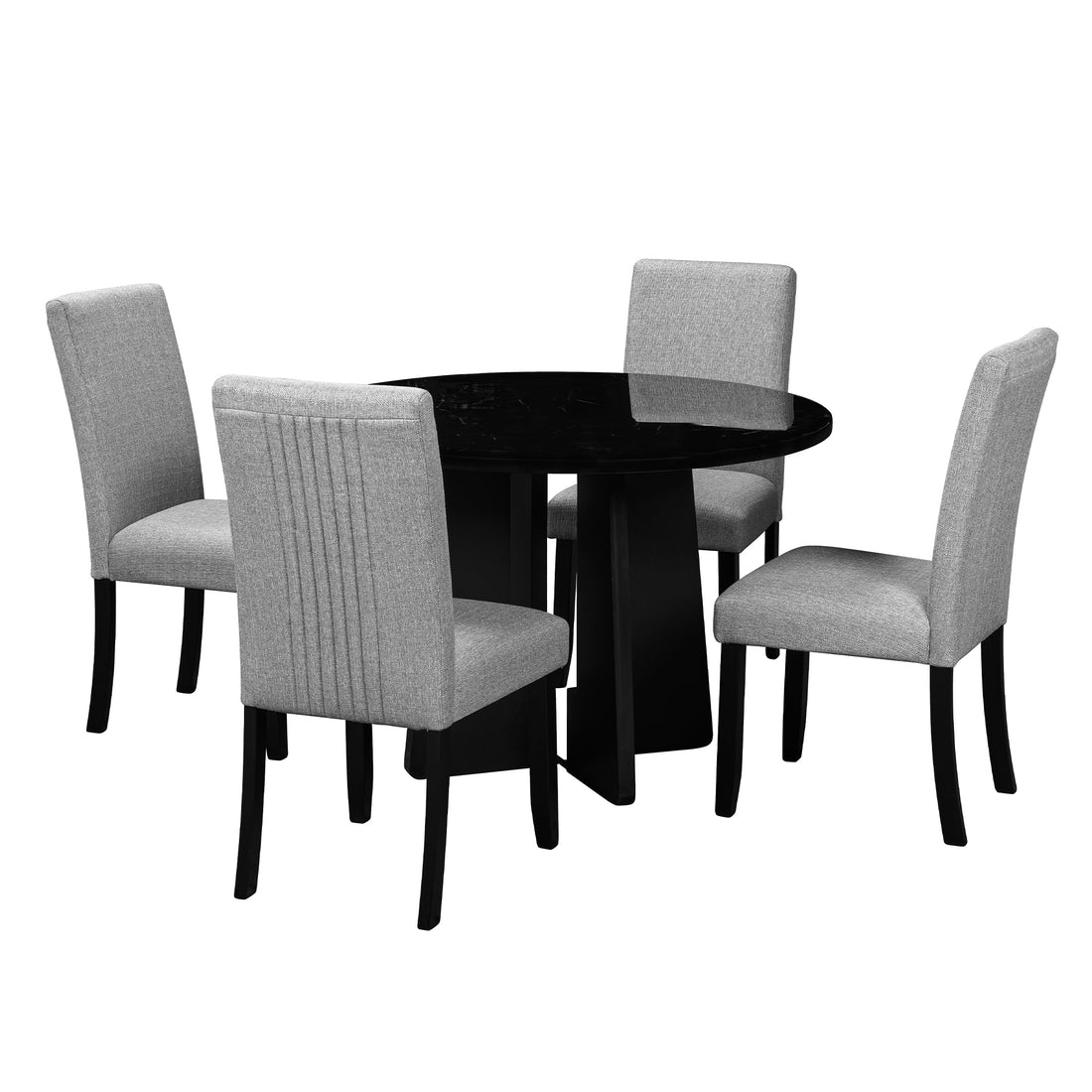 5 Piece Round Dining Table Set, 43 Inch Modern Dining Table And 4 Upholstered Chairs For Dining Room, Kitchen Room, Living Room, Easy Assembly Upholstered Chair Grey Black Dining Room American Design,Farmhouse,Mid Century Modern,Modern Round Round Fabric