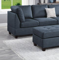 Contemporary 3Pc Reversible Sectional Sofa Set W Ottoman Dark Blue Dorris Fabric Cushion Sofa Chaise Ottoman Couch Pillows Dark Blue Wood Primary Living Space Cushion Back Contemporary,Modern L Shaped Rubberwood Particle Board 5 Seat