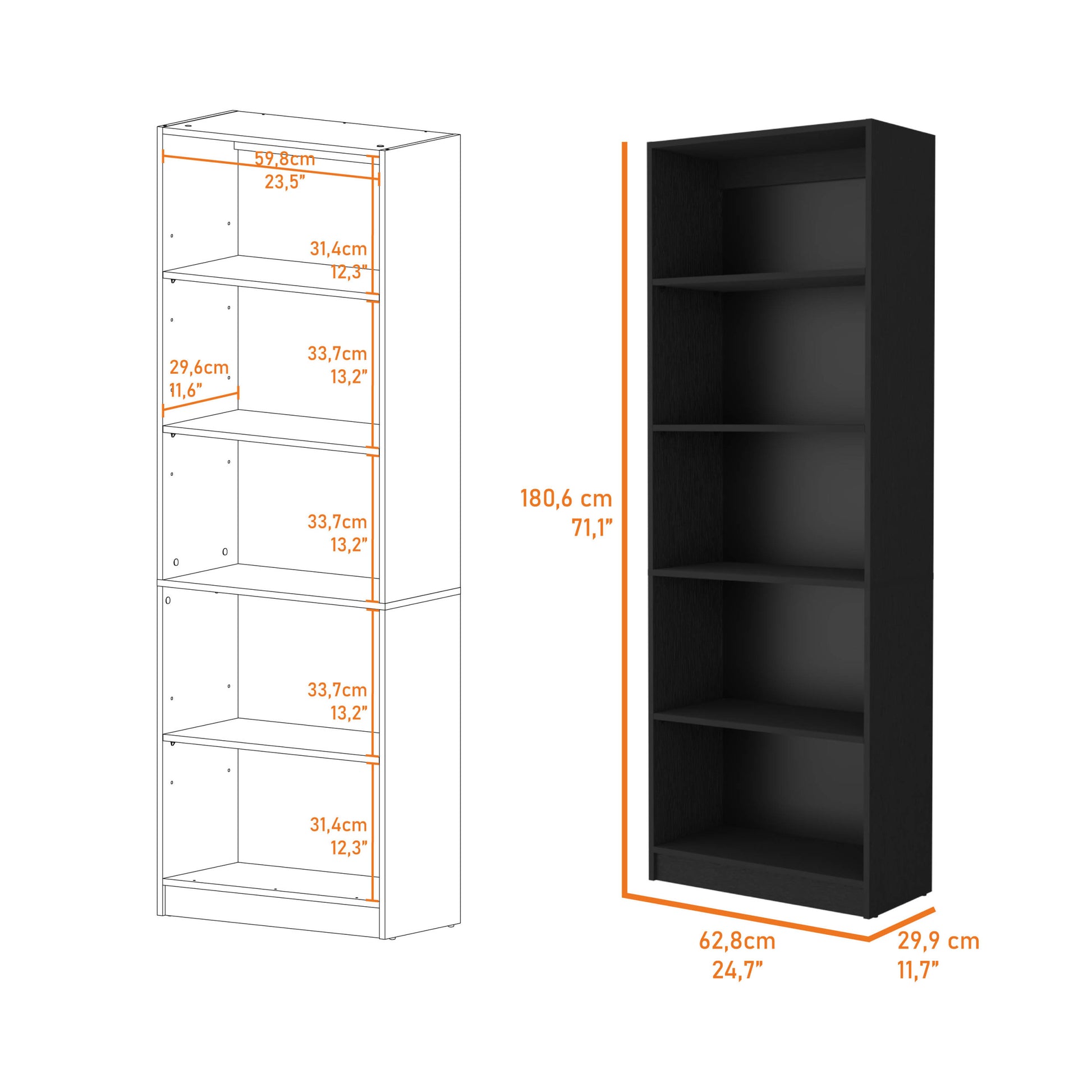 Sutton 4 Shelves Bookcase With Modern Storage Shelves Black Particle Board Engineered Wood