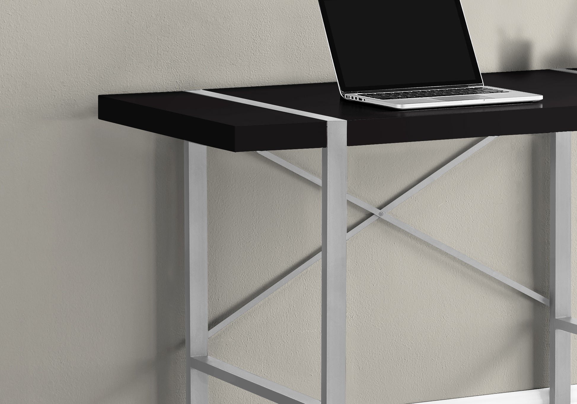 Computer Desk, Home Office, Laptop, 48"L, Work, Black Laminate, Grey Metal, Contemporary, Modern Black Particle Board