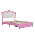 Full Size Upholstered Bed Frame With Led Lights, Modern Upholstered Princess Bed With Crown Headboard, 2 Drawers, Pink White Box Spring Not Required Full Pink White Wood Bathroom Modern Bed Frame Pu