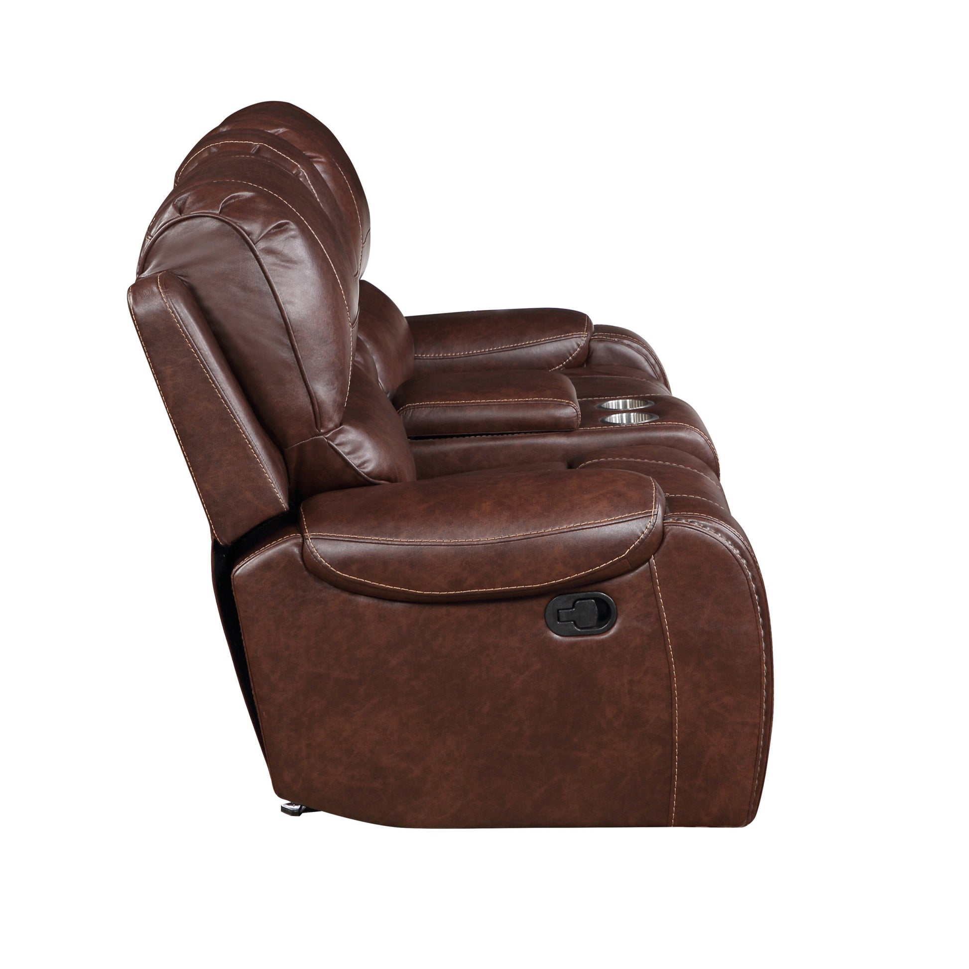 Keily 3 Piece Manual Reclining Living Room Set In Faux Leather Dark Brown Dark Brown Faux Leather