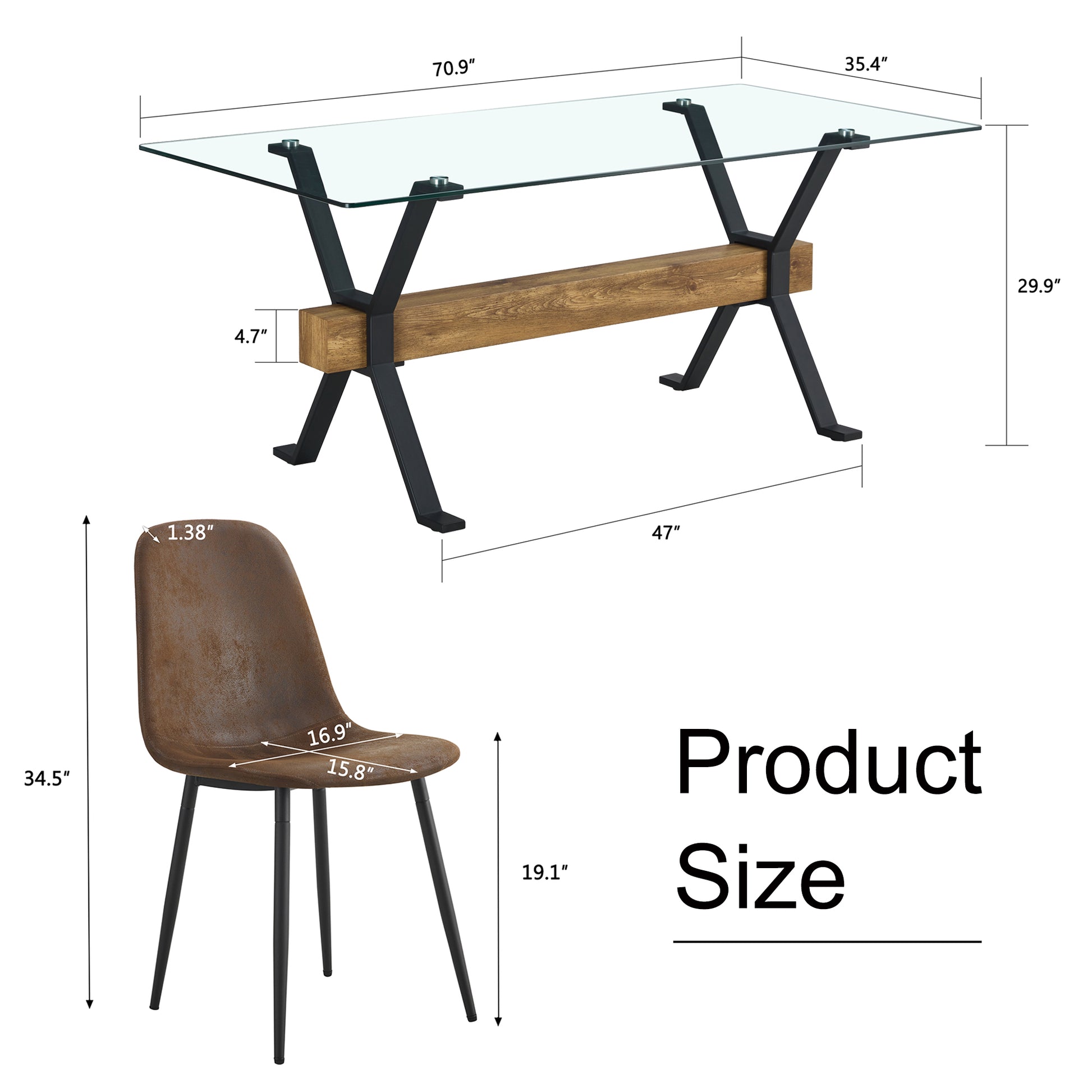 Dining Table. Modern Tempered Glass Dining Table. Large Modern Office Desk With Black Metal Legs And Mdf Crossbars, Suitable For Home And Office Use. 8 High End Cushioned Seats.F1105 B0501A Transparent Mdf Glass