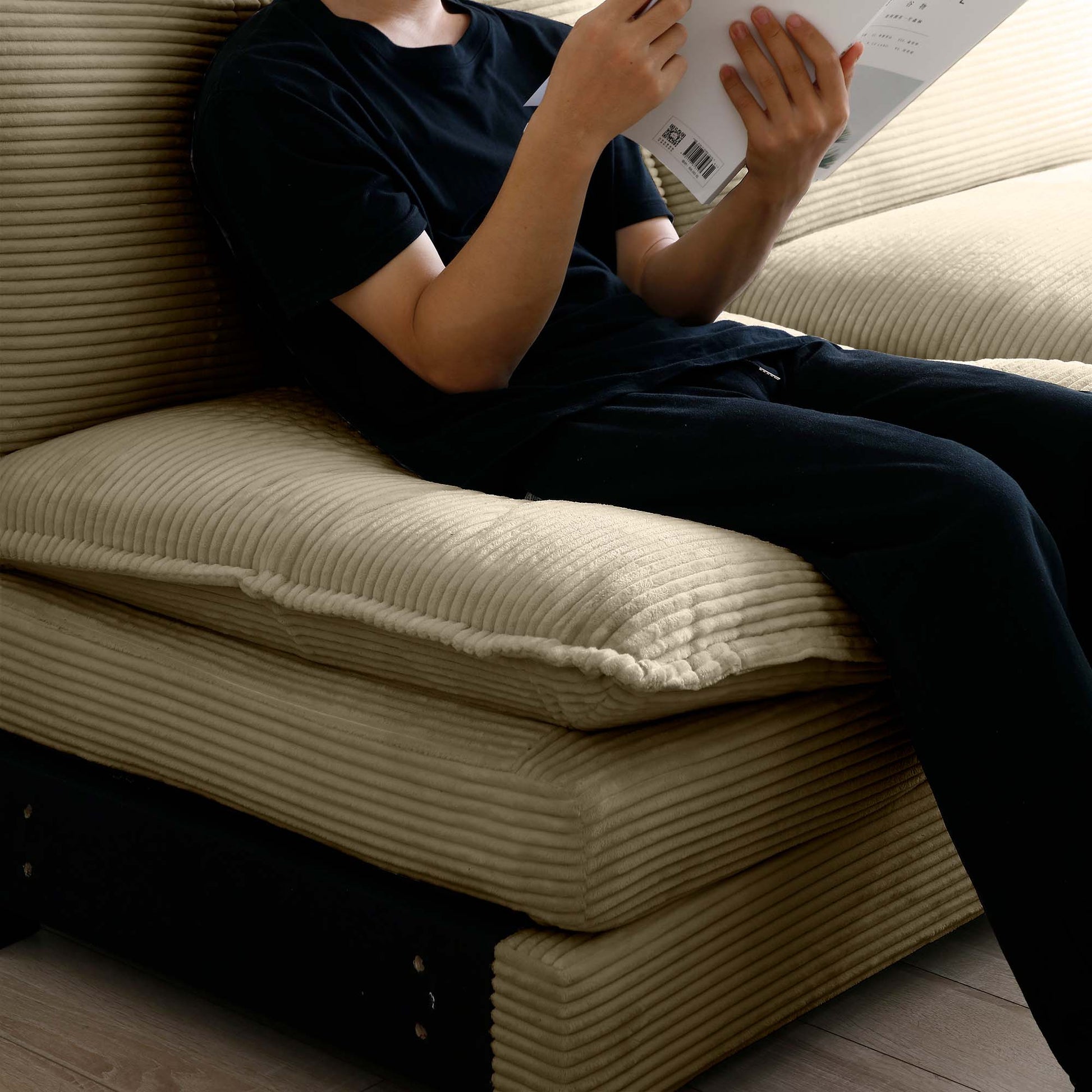 Corduroy Sofa,Modern Upholstered 4 Seater Corduroy Fabric Sofa,Office Living Room Apartment Comfortable Sofa, Easy To Assemble With 2 Arm Pillows And 4 Throw Pillows Tan Corduroy 4 Seat